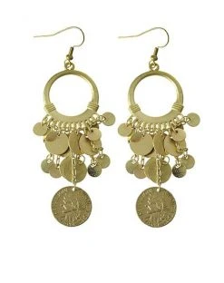 Spirit Halloween Goldtone Coin Greek Goddess Earrings