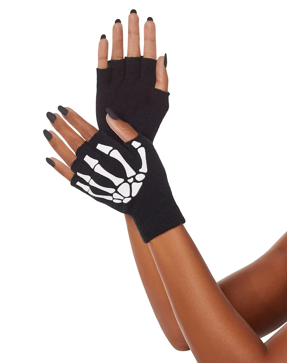 Spirit Halloween Skeleton Fingerless Gloves 3 Spirit Halloween Skeleton Fingerless Gloves