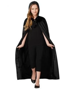 Spirit Halloween Kids Black Velvet Hooded Cape