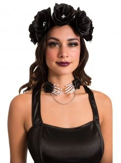 Spirit Halloween Black Rose Skull Headband