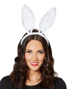 Spirit Halloween White Velour and Lace Bunny Ears
