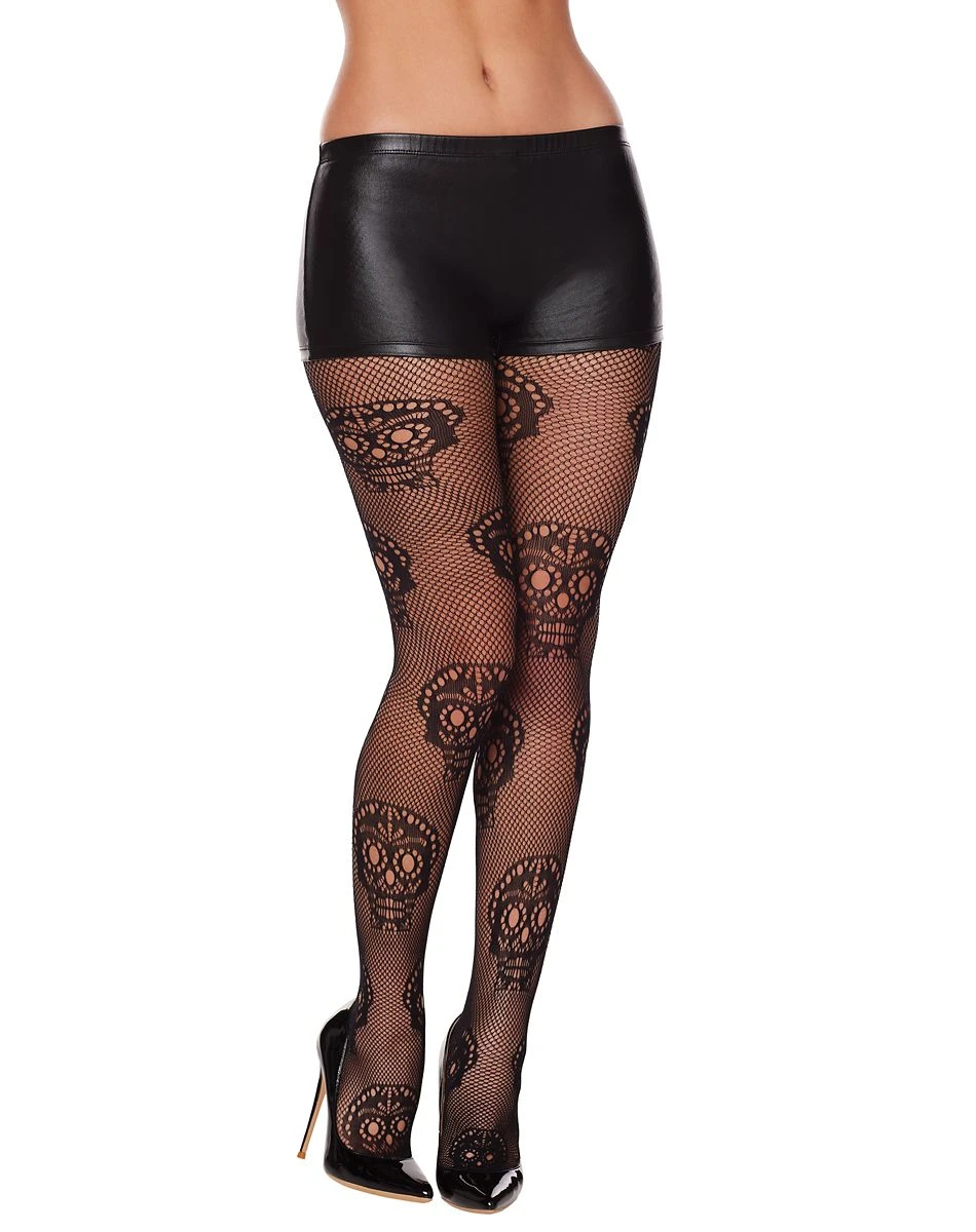 Spirit Halloween Adult Black Decorated Skull Tights 3 Spirit Halloween Adult Black Decorated Skull Tights
