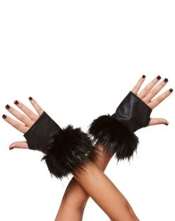 Spirit Halloween Black Faux Fur Cuff Fingerless Glove