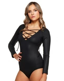 Spirit Halloween Adult Black Lace Up Bodysuit