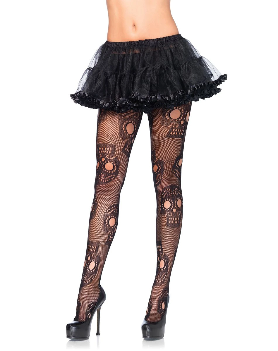 Spirit Halloween Adult Black Decorated Skull Tights 4 Spirit Halloween Adult Black Decorated Skull Tights - Image 2