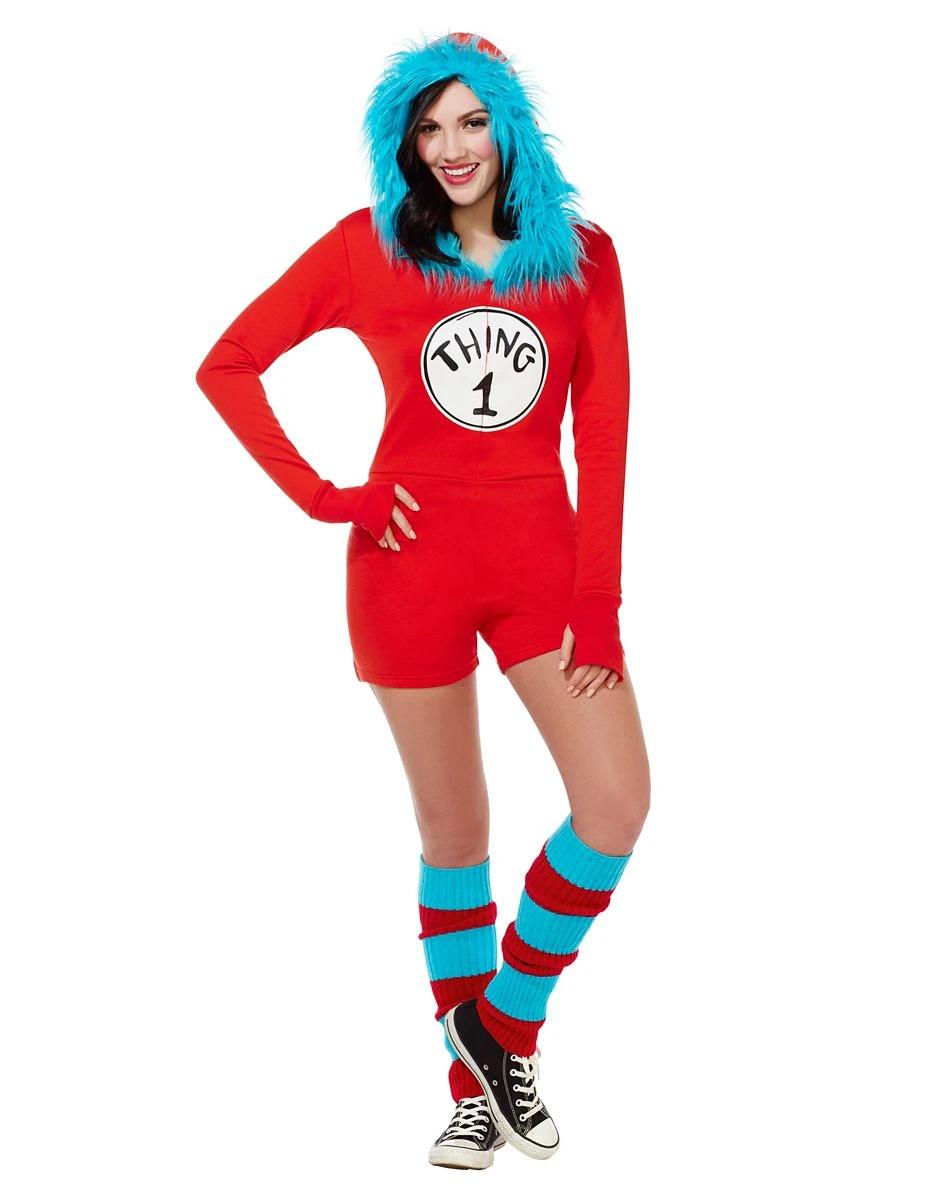 Spirit Halloween Adult Thing 1 and Thing 2 Romper Costume - Dr. Seuss 3 Spirit Halloween Adult Thing 1 and Thing 2 Romper Costume - Dr. Seuss
