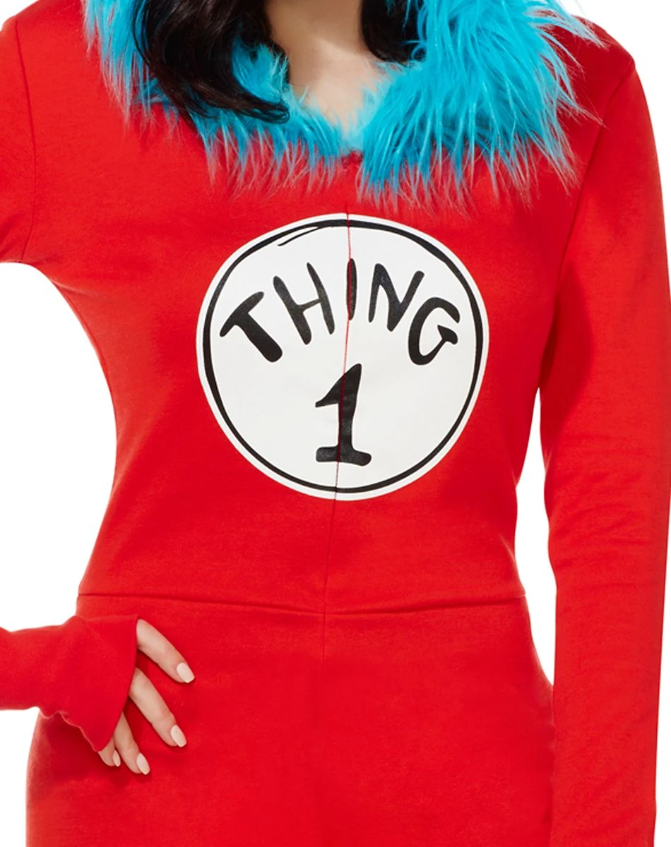 Spirit Halloween Adult Thing 1 and Thing 2 Romper Costume - Dr. Seuss 5 Spirit Halloween Adult Thing 1 and Thing 2 Romper Costume - Dr. Seuss - Image 3