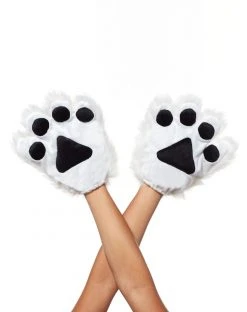 Spirit Halloween White Faux Fur Animal Paw Gloves