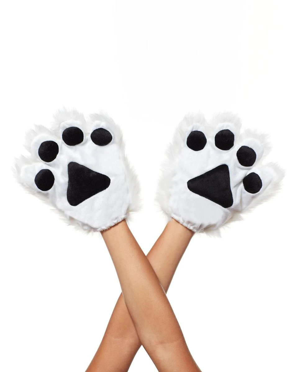 Spirit Halloween White Faux Fur Animal Paw Gloves 3 Spirit Halloween White Faux Fur Animal Paw Gloves