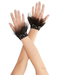Spirit Halloween Black Faux Feather Raven Gloves