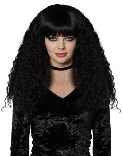 Spirit Halloween Black Crimped Wig with Bangs