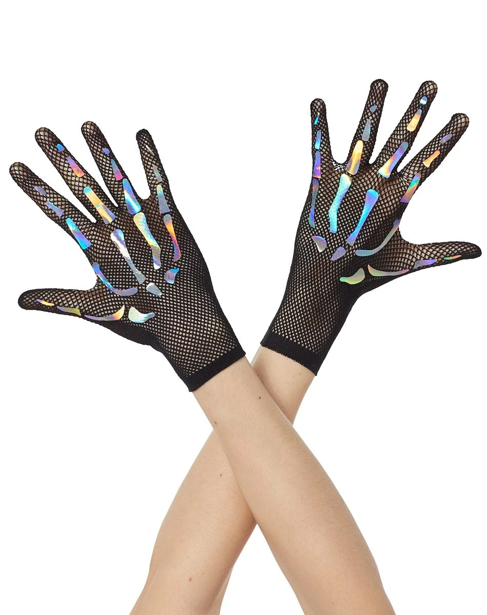Spirit Halloween Holographic Skeleton Fishnet Gloves 3 Spirit Halloween Holographic Skeleton Fishnet Gloves