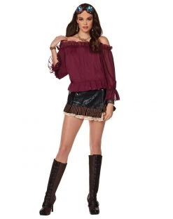 Spirit Halloween Adult Burgundy Ruffle Top