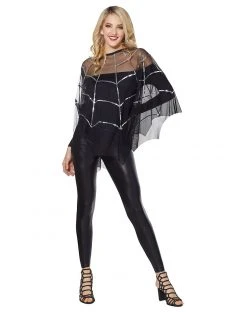 Spirit Halloween Adult Sequin Spiderweb Poncho