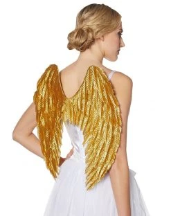 Spirit Halloween Goldtone Feather-Effect Angel Wings