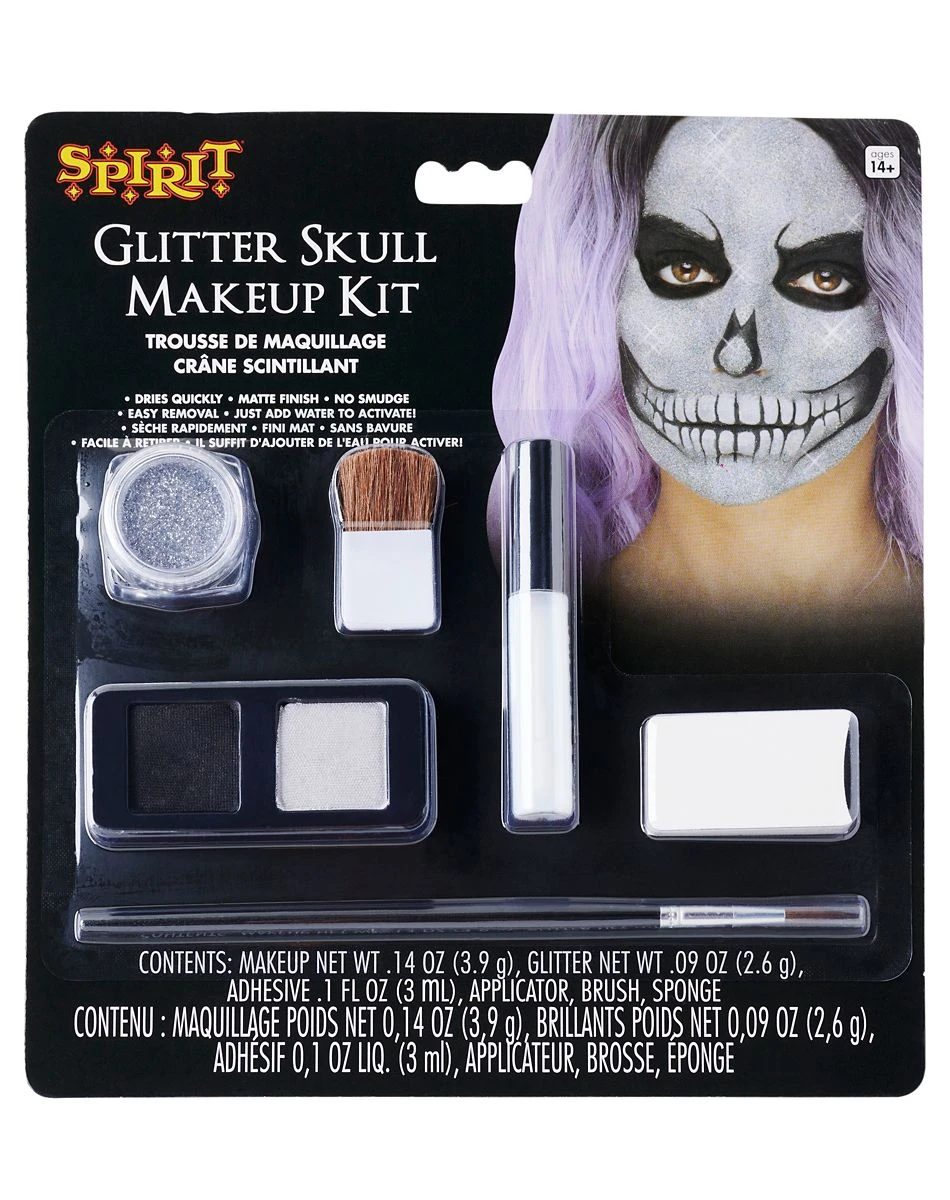 Spirit Halloween Silver Glitter Skull Makeup Kit 3 Spirit Halloween Silver Glitter Skull Makeup Kit