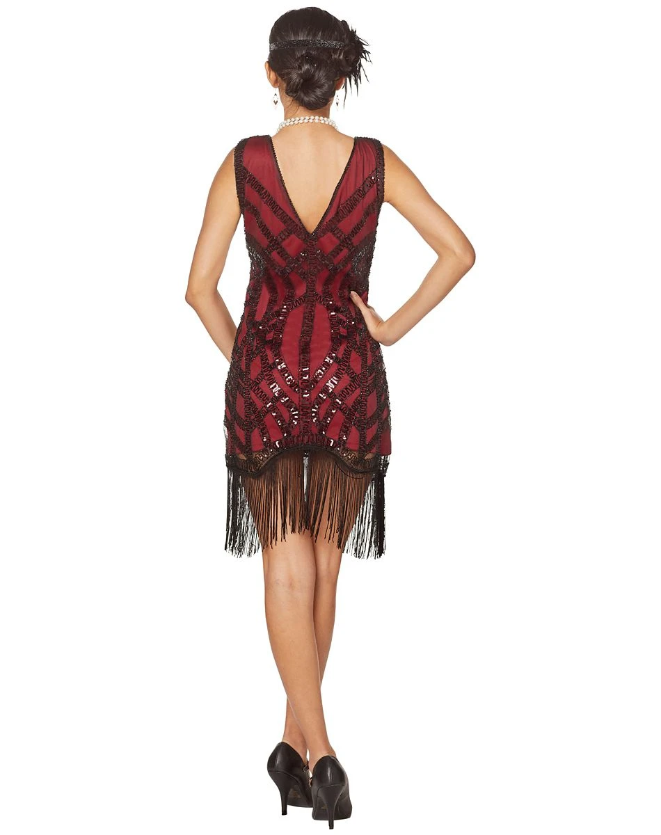 Spirit Halloween Adult Burgundy Beaded Flapper Dress 4 Spirit Halloween Adult Burgundy Beaded Flapper Dress - Image 2