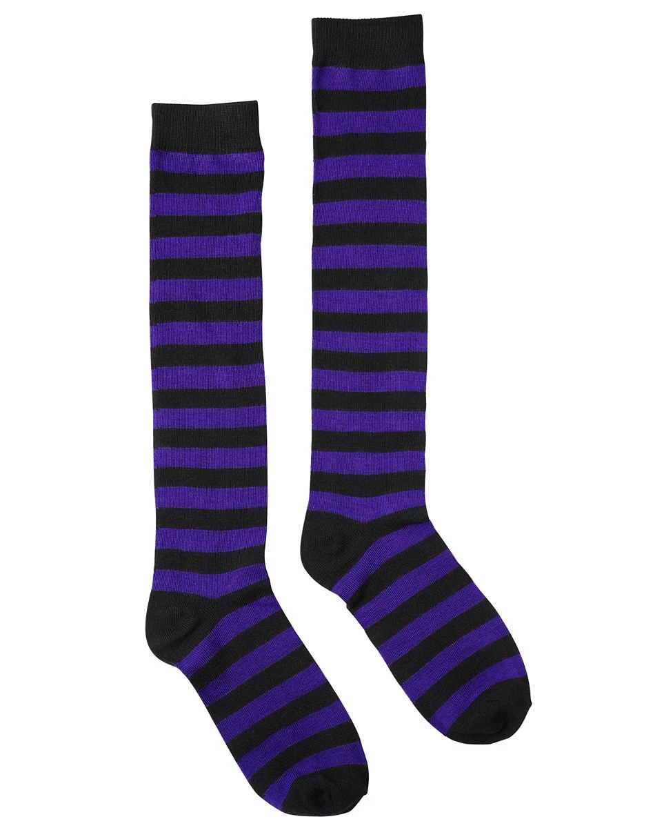 Spirit Halloween Black and Purple Striped Knee High Socks 3 Spirit Halloween Black and Purple Striped Knee High Socks