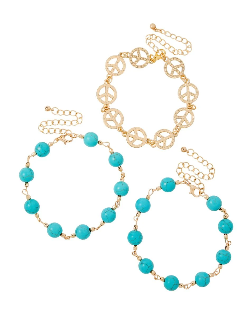 Spirit Halloween '60s Teal Peace Sign Bracelet Set 3 Spirit Halloween '60s Teal Peace Sign Bracelet Set