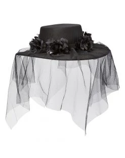 Spirit Halloween Black Veiled Day of the Dead Flower Hat