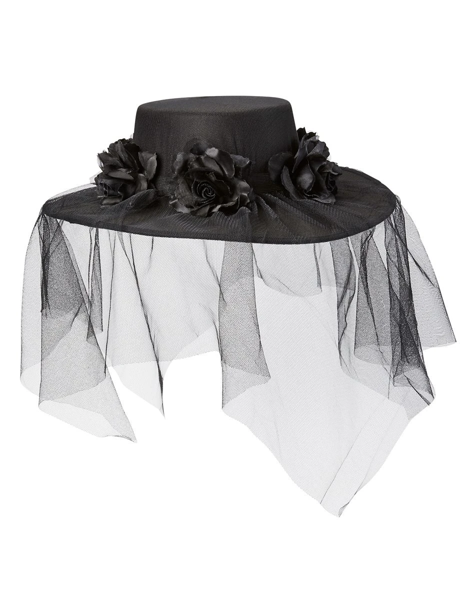 Spirit Halloween Black Veiled Day of the Dead Flower Hat 5 Spirit Halloween Black Veiled Day of the Dead Flower Hat - Image 3