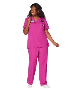 Spirit Halloween Adult Magenta Medical Scrubs Costume -HALLOWEEN COSTUMES Sales 01525971 b