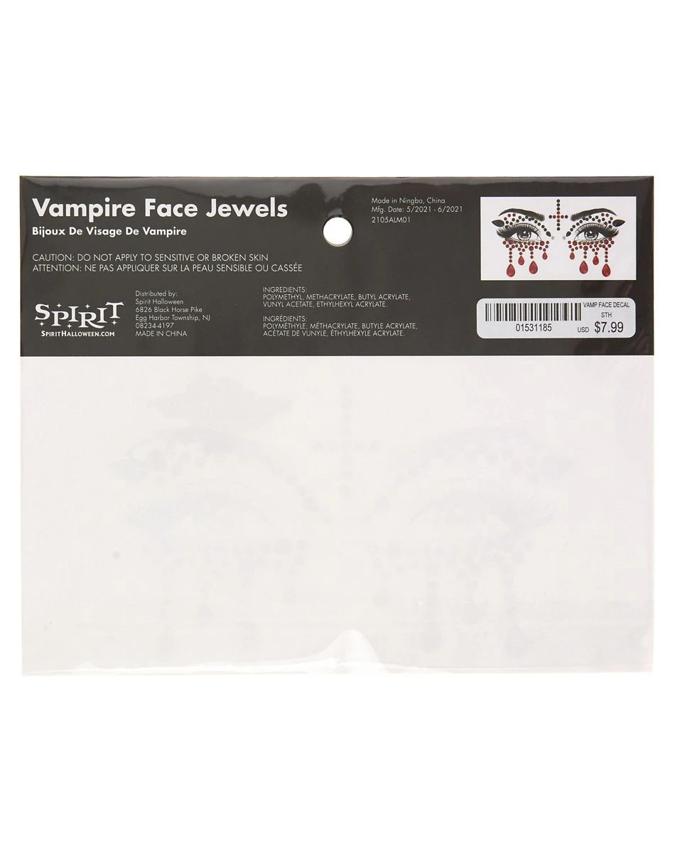Spirit Halloween Jewel Vampire Face Decal 5 Spirit Halloween Jewel Vampire Face Decal - Image 3