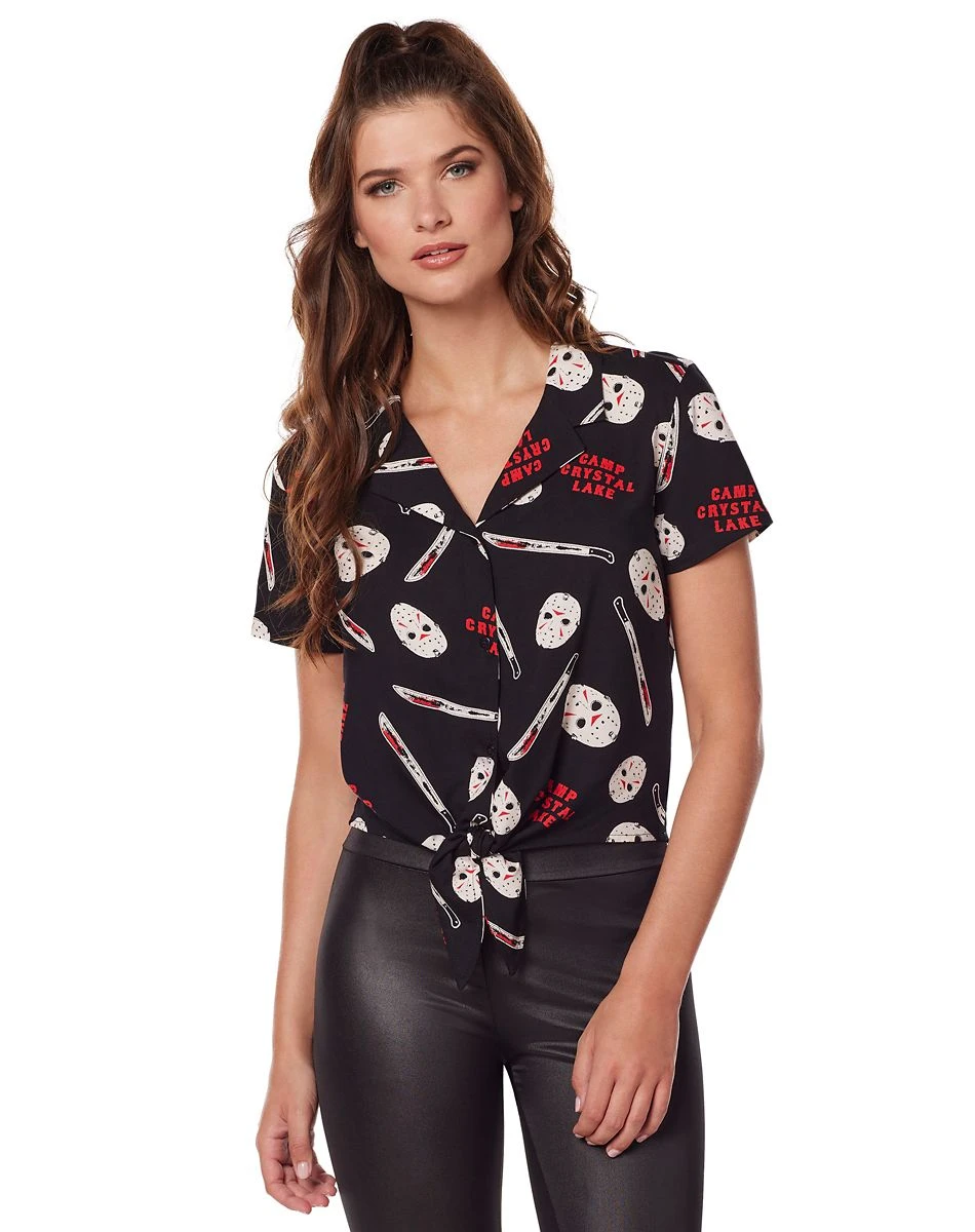 Spirit Halloween Adult Tie Front Jason Voorhees Shirt - Friday the 13th 3 Spirit Halloween Adult Tie Front Jason Voorhees Shirt - Friday the 13th