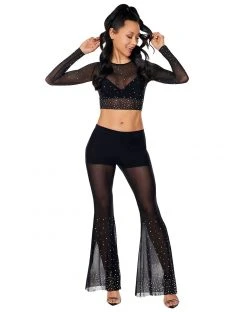Spirit Halloween Black Mesh Rhinestone Top and Pants Set