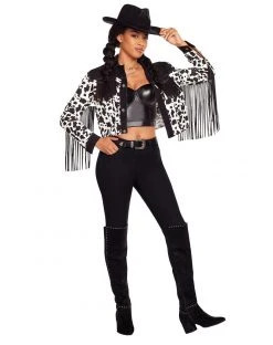Spirit Halloween Adult Western Cow Print Fringe Jacket