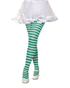 Spirit Halloween Girls Green and White Striped Tights