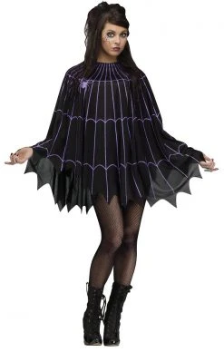 Spirit Halloween Spider Web Black and Purple Poncho