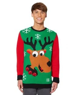 Spirit Halloween Adult Green Reindeer Ugly Christmas Sweater