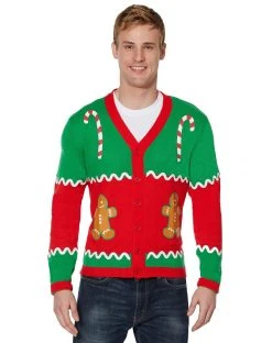 Spirit Halloween Adult Gingerbread Ugly Christmas Sweater Cardigan