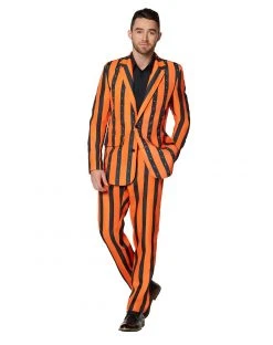 Spirit Halloween Adult Orange and Black Light Up Striped Suit