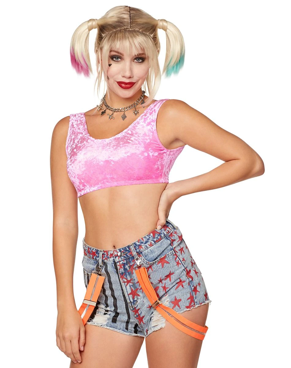 Spirit Halloween Velour Harley Quinn Crop Top - Birds of Prey 3 Spirit Halloween Velour Harley Quinn Crop Top - Birds of Prey